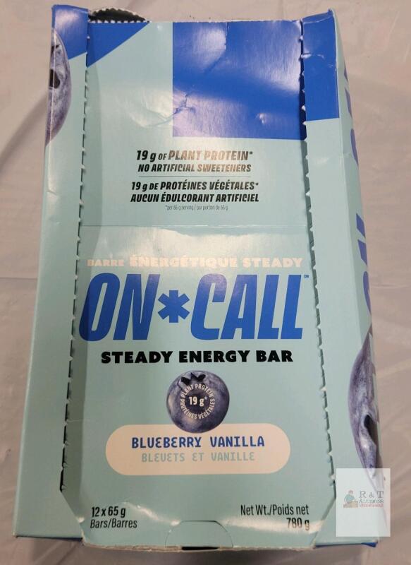 BB 2026-04-23 ON-CALL Steady Energy Bar Blueberry Vanilla, 12x65g, Plant Protein, High Fibre, 19g Protein/Bar