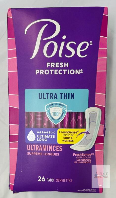Poise Fresh Protection Ultra Thin Ultimate Long Pads, 26 Count, Absorbency 6, Individually Wrapped