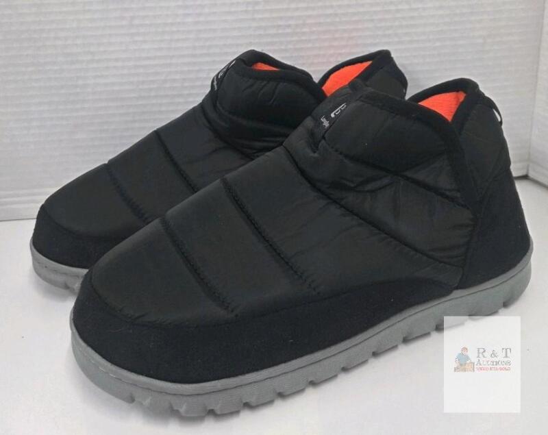 new Alpine North Seaton Insulated Puffer Slippers, US Size 7-8, Black with Orange Lining