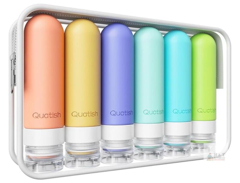 Quatish 6-Pack 3oz Silicone Travel Bottles Set with Leak-Proof Case & Labels, TSA Approved