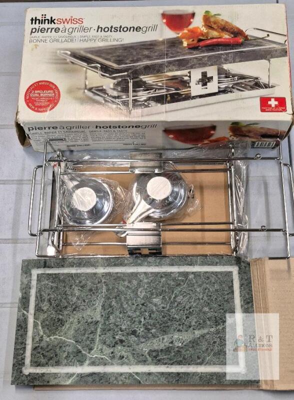 ThinkSwiss Tabletop Hot Stone Grill with Dual Burners and Marble Stone