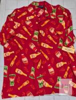 Cherokee Large Red Hot Sauce Print Short Sleeve 100% Rayon Button-Up Men's Shirt