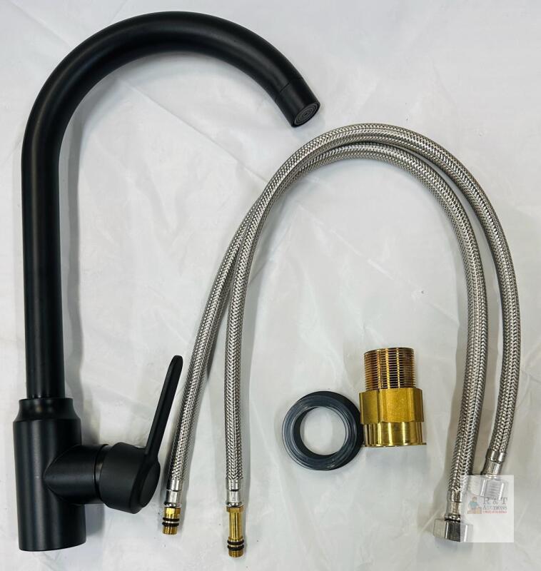 Matte Black RYVAR Single-Handle Kitchen Faucet, 15" Spout Height, 2 Supply Lines, Deck Mount