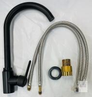 Matte Black RYVAR Single-Handle Kitchen Faucet, 15" Spout Height, 2 Supply Lines, Deck Mount