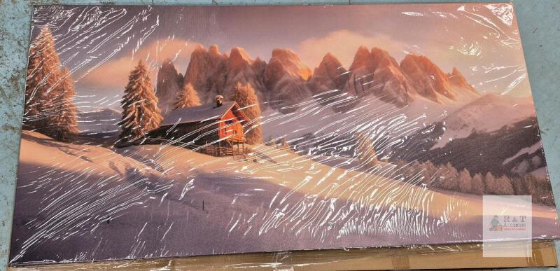 new AERART Landscape Wall Art 29"x58" &ndash; Snow Cabin Mountain Canvas Print, Gallery Wrapped, Ready to Hang