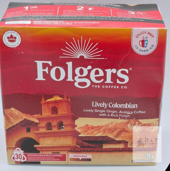 Folgers Lively Colombian Medium Roast K-Cup Coffee Pods, 30 Count, 270g, Arabica, Best By 12/2026