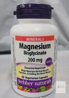 Webber Naturals Magnesium Bisglycinate 200mg, 60 Vegetarian Capsules, Lot988418, Exp. Oct 2030
