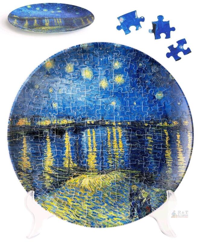 PieceRelax PL1003 124-Piece Van Gogh Starry Night Over the Rhone Acrylic Round Puzzle Plate