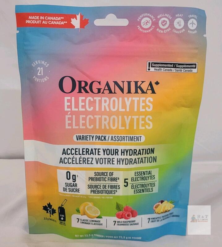 Organika Electrolytes Variety Pack, 21 Sachets, 3 Flavors, No Sugar, Prebiotic Fibre, Exp 07/2027