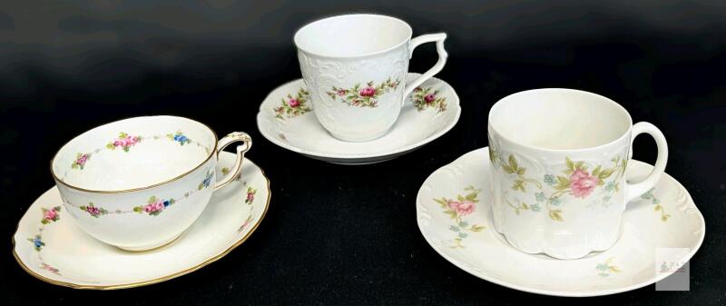 Royal Crown Derby & Rosenthal Group Germany Classic Rose Cups & Saucers, No Chips or Cracks