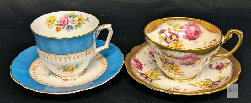Vintage Crown Staffordshire + Foley Tea Cups & Saucers - No Chips or Cracks