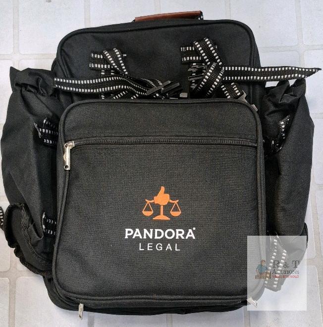 Pandora Legal 4-Person Picnic Backpack Set, Black, Plates, Glasses, Cutlery, Napkins, 14"x16"