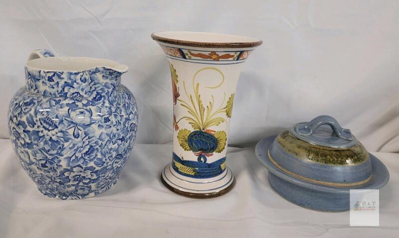Home Decor Porcelain & Stoneware Lot . Vase , Water Jug & Dish w/Lid