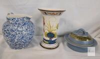 Home Decor Porcelain & Stoneware Lot . Vase , Water Jug & Dish w/Lid