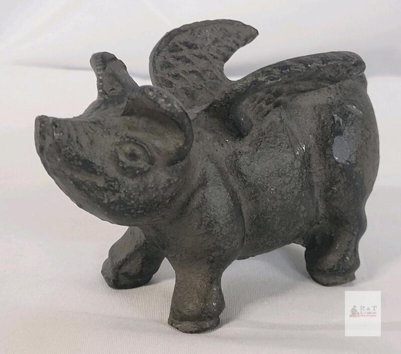 Vintage Cast Iron Pig with Wings Paper Weight