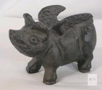 Vintage Cast Iron Pig with Wings Paper Weight