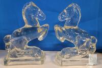 Vintage L.E. Smith Glass Rearing Horse Bookends . 8" Tall