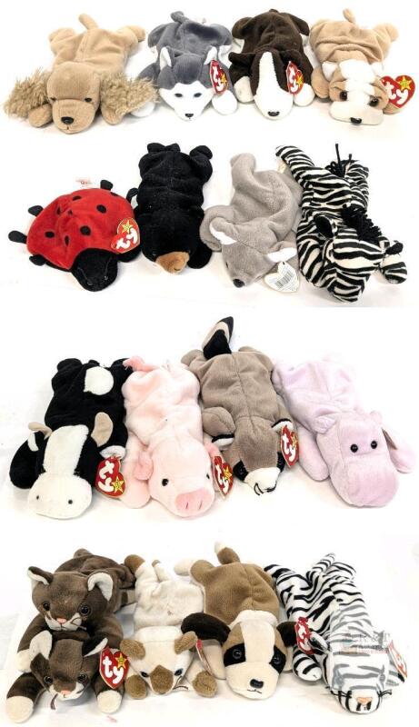 Vintage to Modern TY Beanie Babies Up To 8" Long, Incl Pounce, Blackie, Mel, Ziggy, Snip, Squealer, Nanook, Bertie, Ringo, Blizzard, Happy, Bruno +