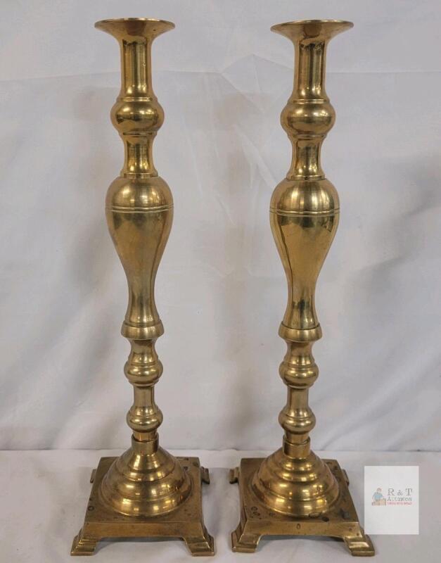 Cintage Pair Brass Candle Holders , measures 17" tall