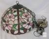 16" Tiffany-Style Stained Glass Floral Pendant Lamp, Pink Green Shade, Chain Mount, Ceiling Canopy