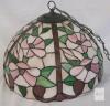 16" Tiffany-Style Stained Glass Floral Pendant Lamp, Pink Green Shade, Chain Mount, Ceiling Canopy - 2