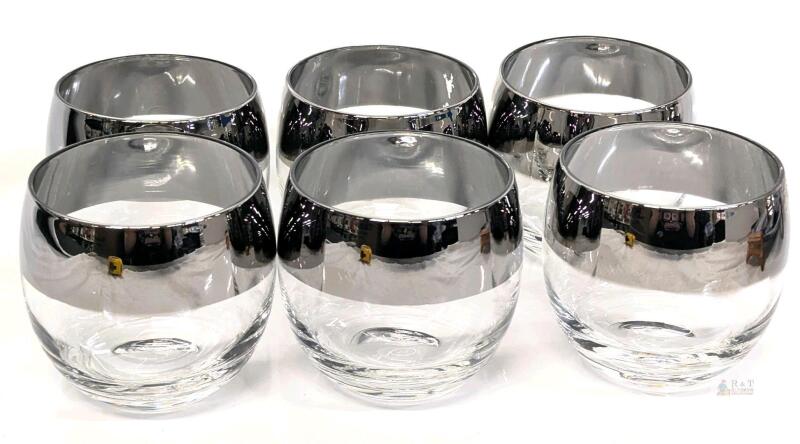Set of 6 Roly Poly Silver Rim Tumblers, 3.25" , No chips or cracks.