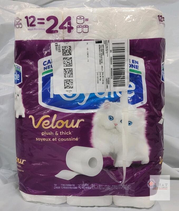 Royale Velour 2-Ply Bathroom Tissue, 12 Rolls, 142 Sheets per Roll, 3.8" x 3.9" Sheets