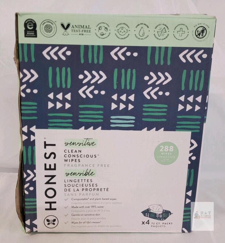 Honest Clean Conscious Wipes, Sensitive, Fragrance-Free, 288 Count, Plant-Based, Compostable