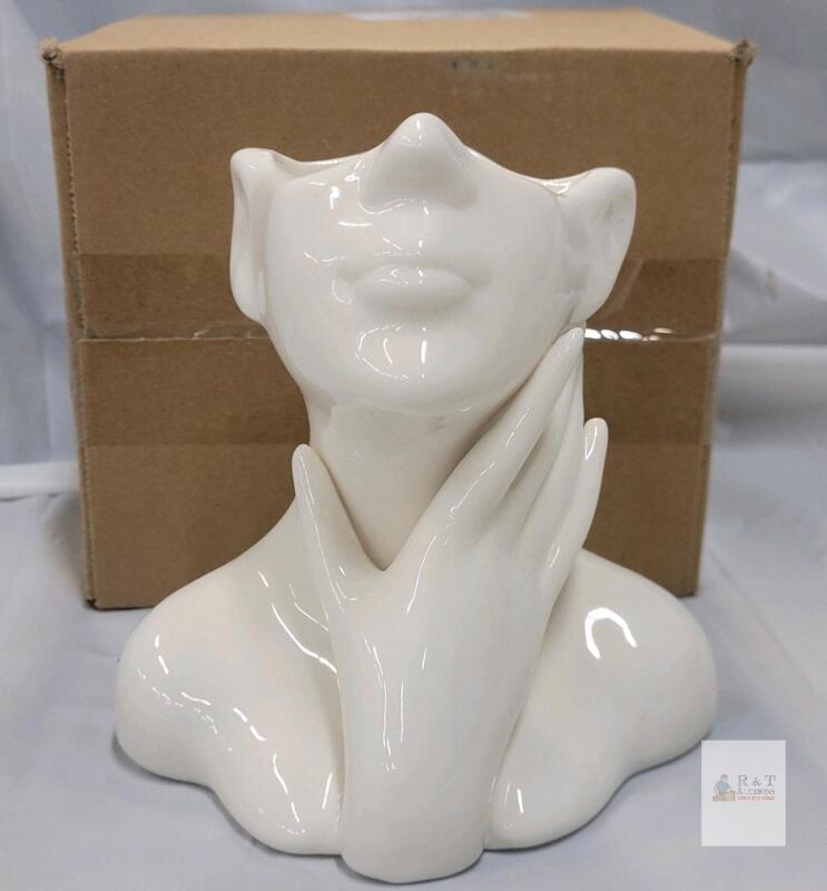 CEMABT Ceramic Woman Body Face Vase, Style-C, Glossy White, 4.7" x 5.5" x 2.8"
