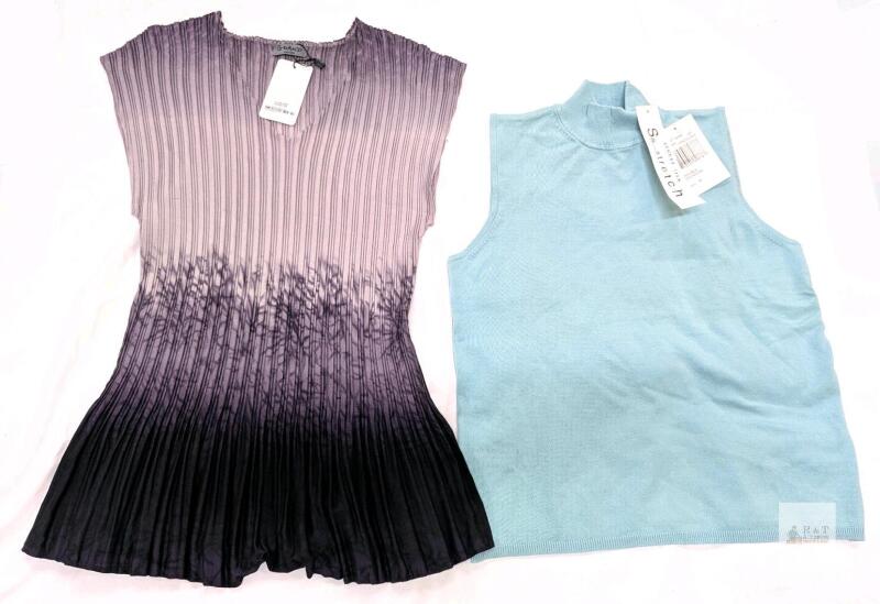2 New Size Med Women's Sleeveless Tops : August Silk Princess Blue 75% Silk Top & Grand Pleated Top CLO99-3089