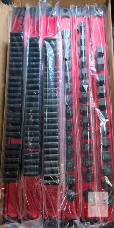 NEW Magnetic Wrench Socket Storage Strip Set, 5 Strips, Red/Black, Approx. 16" Length