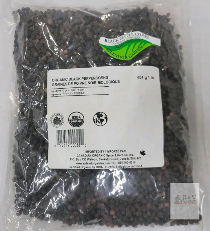 new Splendor Garden Organic Black Peppercorns 1 lb Whole, USDA Organic, Kosher, Resealable Bulk Bag