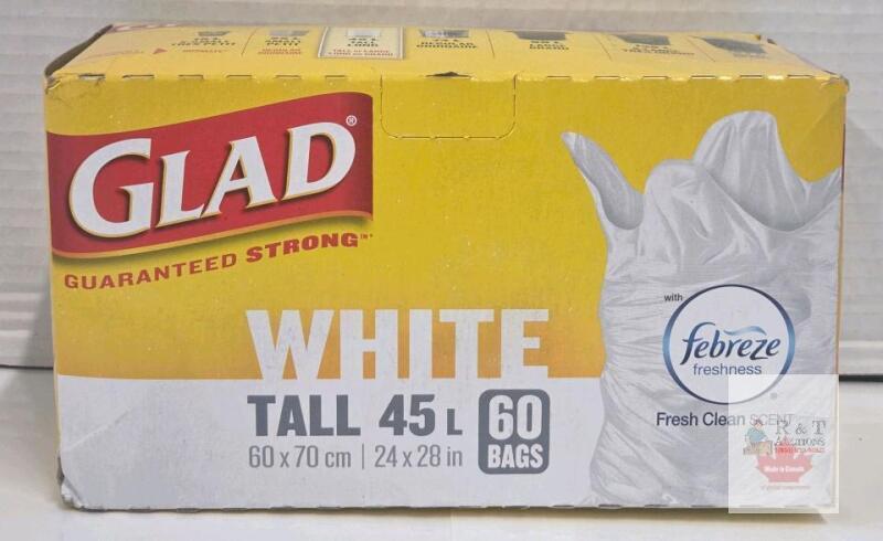 Glad Tall Kitchen Drawstring Trash Bags, 45L, 60 Count, Febreze Fresh Clean Scent