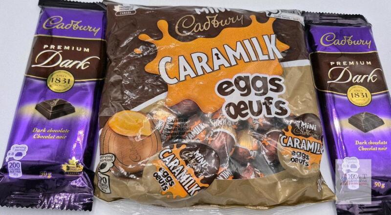 Cadbury Premium Dark Chocolate Bars 90g & Mini Caramilk Eggs, Best Before 2026, Canada
