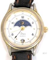Vintage Moon Phase Women's Quartz Watch - White Dial, Classic 24 hour Sun/Moon Watch With Date, Leather Strap
