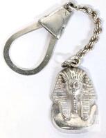 Vintage Hallmark Sterling Silver Egyptian Revival King Tut Pharaoh Key Chain / Watch Fob, 5" Long