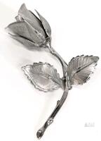 Vintage Signed GIOVANNI Rose Brooch, Brushed Metal, 2.6" Long