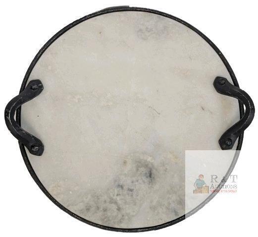 Very Heavy Presumed Marble Serving Tray With Legs & Handles, 2" Tall &times; 15.25" Diameter