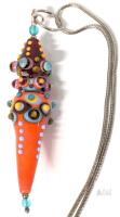 Funky Unique Handmade Vibrant Lampwork Pendant (4" Long) with Spinnable Sections on 30" Long Lightly Magnetic Snake Chain