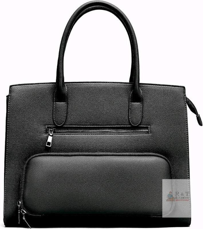 New NEWBELLA Black Vegan Leather Work Tote Bag for Travel Handbags with Insulated Pocket & Adjustable Strap, 14.5" &times; 3" &times; 13" (Excluding Handles)