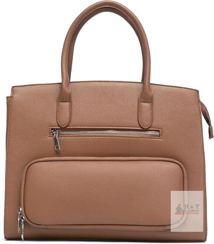 New NEWBELLA Khaki Vegan Leather Work Tote Bag for Travel Handbags with Insulated Pocket & Adjustable Strap, 14.5" &times; 3" &times; 13" (Excluding Handles)