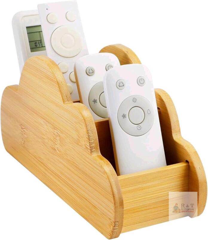 New Cloud-Shaped Wooden Partitioned Organizer for TV Remotes, Pens, Makeup Brushes + More, 4 Compartments, 4.3" Tall