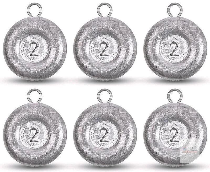 New 6pc - 2oz Disc Sinkers, Fishing Weights, Flat Coin Sinkers Fishing Tackle