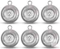 New 6pc - 2oz Disc Sinkers, Fishing Weights, Flat Coin Sinkers Fishing Tackle