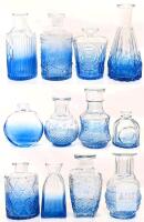 New 12pc Blue Gradient Retro Glass Mini Bud Vases Up To 5.75" Tall