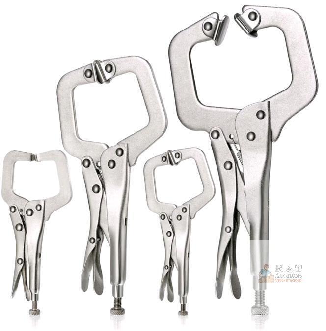 New - 4pc. Locking C-Clamp Set, Locking Pliers with Fixed and Swivel Pads . Measures 11" , 9" & 6" &times;2 Long