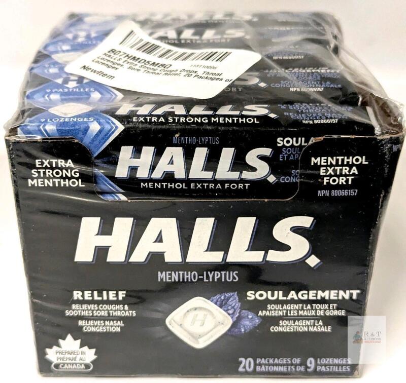 [EXP 11/2026] 20 New Packages of HALLS Mentho-Lyptus Extra Strength Menthol Cough / Sore Throat Relief Lozenges, 9 Lozenges Per Pack