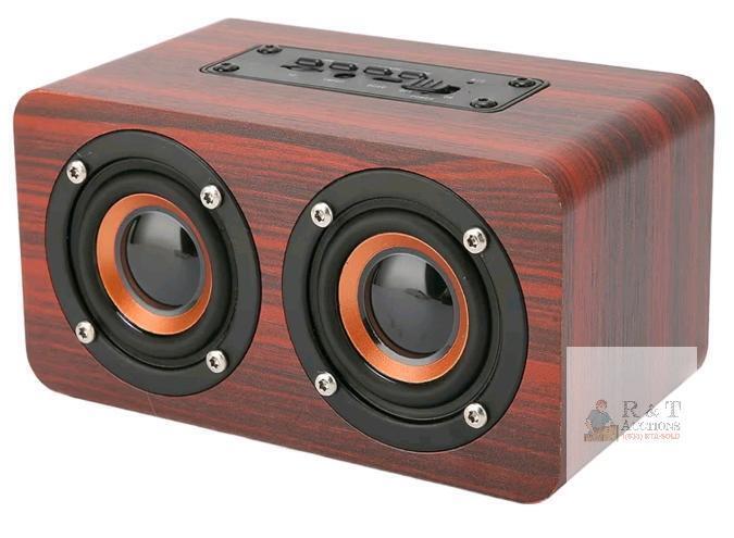 New Retro Speaker, Wood Grain Stereo Deep Bus Portable Speaker for Tablet Phones Mahogany Grain
