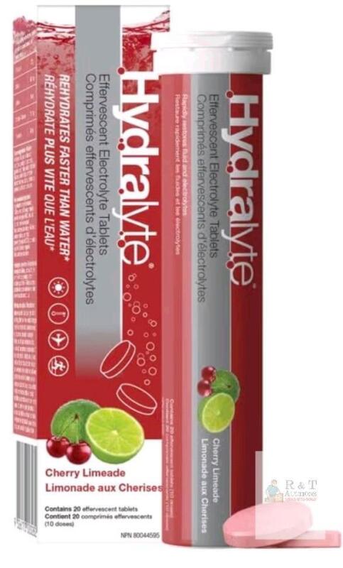 New HydraLyte Effervescent Electrolyte Tablets - Cherry Limeade, Low Sugar Electrolytes Formulated to Accelerate Hydration, Post Workout, Travel Essential - Safe Hydration for All Ages (20 Count)