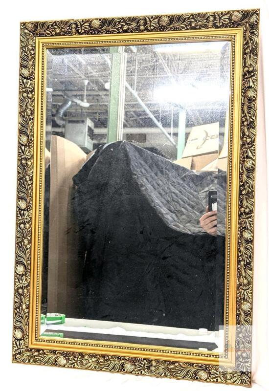 Vintage French Style Hand Carved Frame Gilt Wood Beveled Glass Mirror, Very Heavy, 21" &times; 31"
